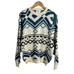 Robert Bruce Vintage Crewneck Sweater Men XL Cream Green Made USA 90s Cabincore